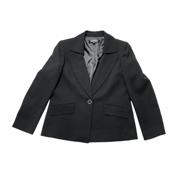 Kasper Pant Suit Set Size 14 Black Blazer Jacket Straight Leg Pants Side Zip - Picture 4 of 12